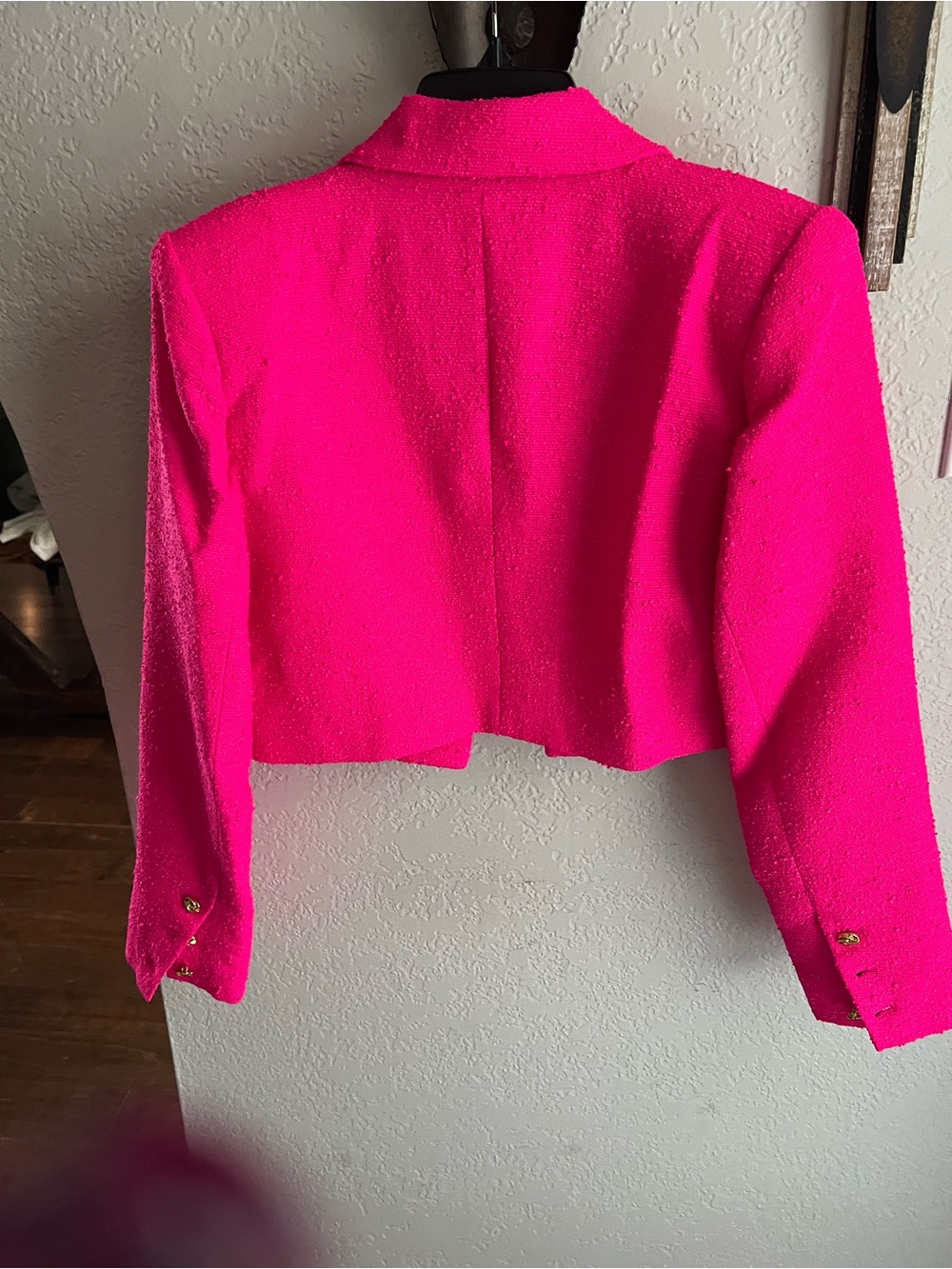 L'AGENCE Cropped Tweed Blazer in Hot Pink - Picture 2 of 6